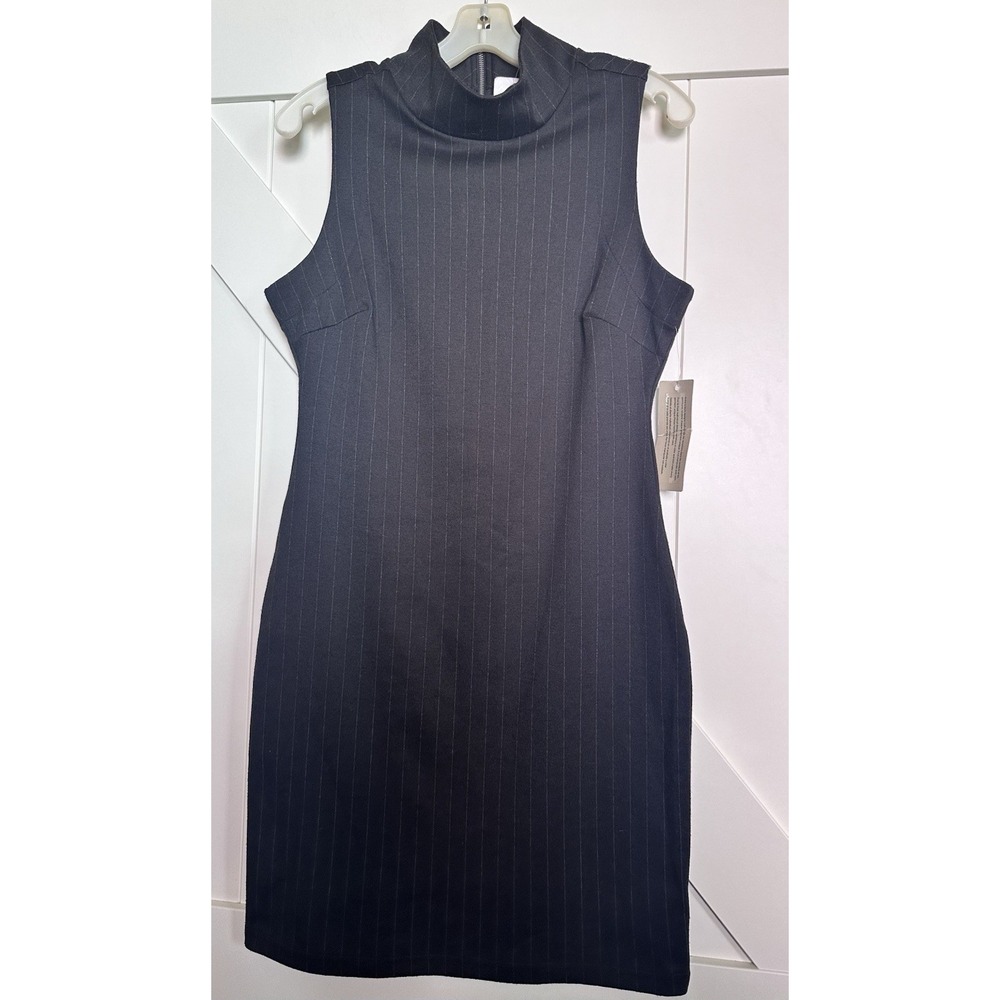 RD Style NWT  Dress Size Med Grey Pinstripe Sheath Pencil Mock Neck‎